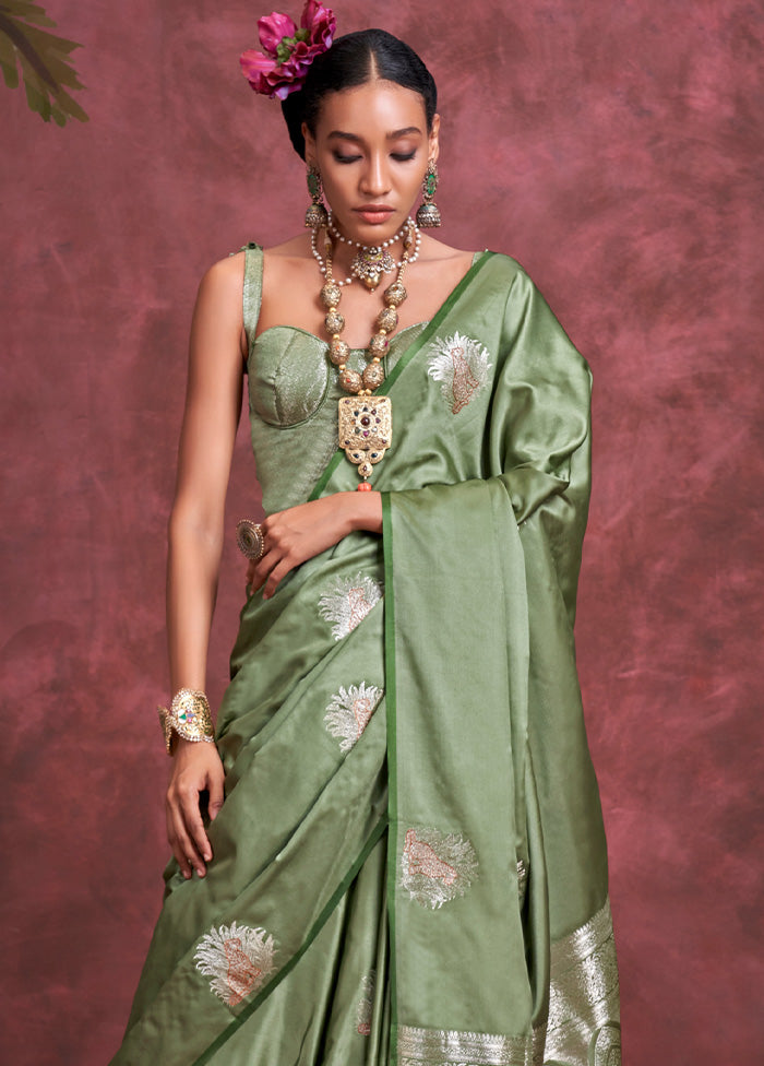 Green Spun Silk Saree With Blouse Piece