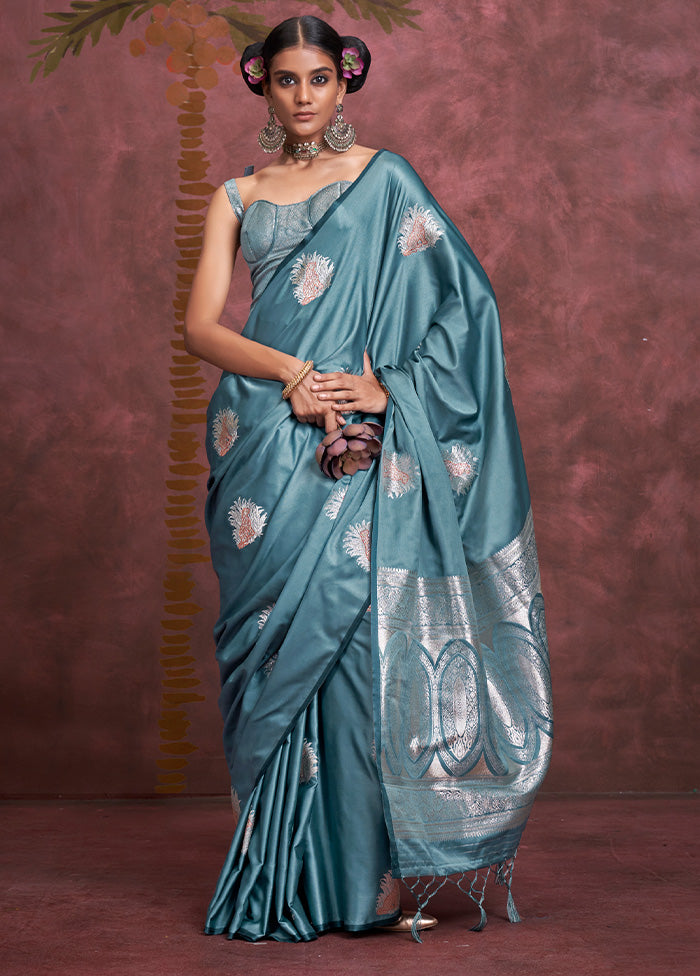 Blue Spun Silk Saree With Blouse Piece