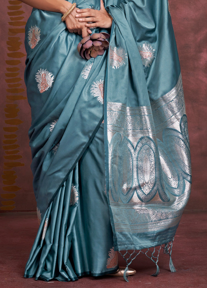 Blue Spun Silk Saree With Blouse Piece