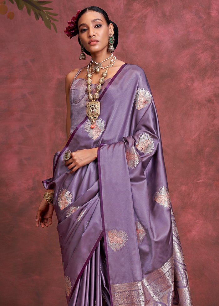 Purple Spun Silk Saree With Blouse Piece