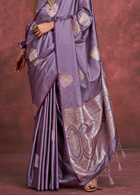 Purple Spun Silk Saree With Blouse Piece