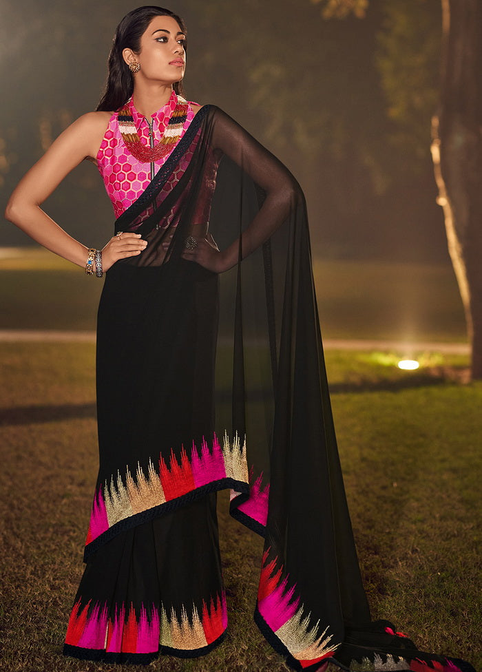 Black Georgette Saree With Blouse - Indian Silk House Agencies