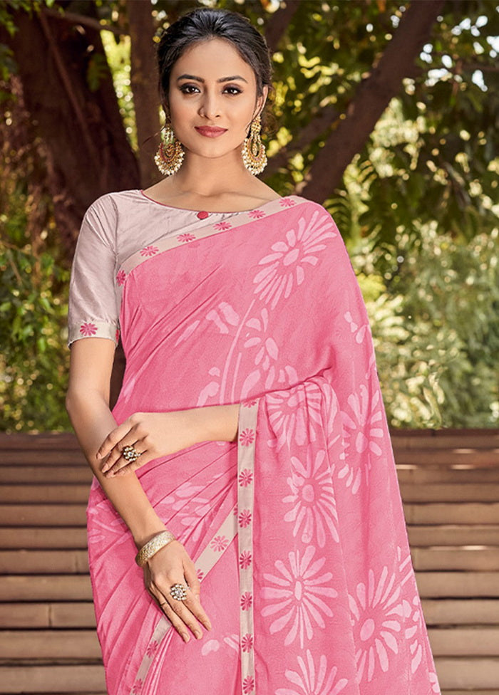 Pink Georgette Saree With Blouse - Indian Silk House Agencies