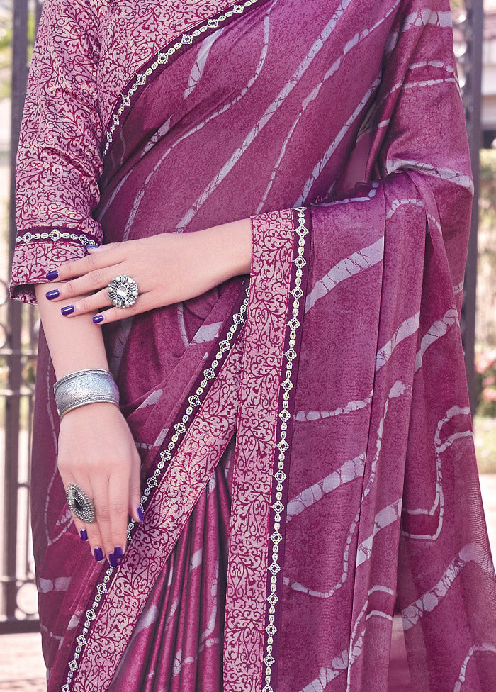 Wine Georgette Woven Work Saree With Blouse - Indian Silk House Agencies