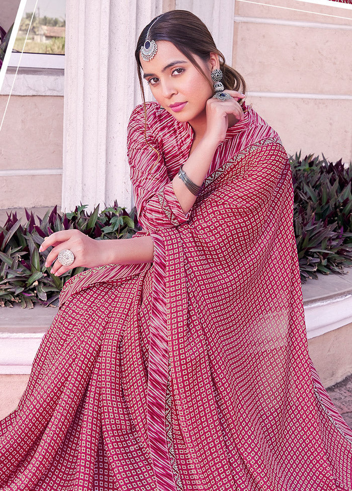 Pink Georgette Woven Work Saree With Blouse - Indian Silk House Agencies