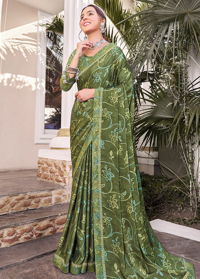 Olive Green Georgette Woven Work Saree With Blouse - Indian Silk House Agencies