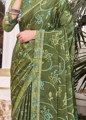 Olive Green Georgette Woven Work Saree With Blouse - Indian Silk House Agencies