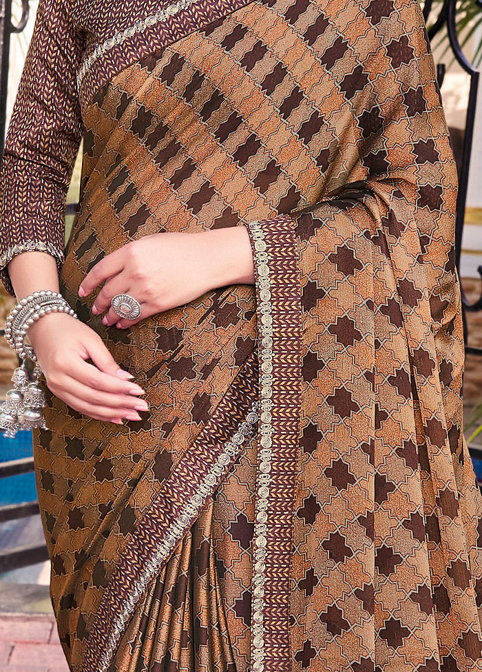 Brown Georgette Woven Work Saree With Blouse - Indian Silk House Agencies
