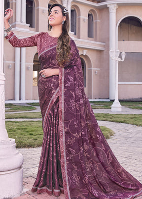 Wine Georgette Woven Work Saree With Blouse - Indian Silk House Agencies