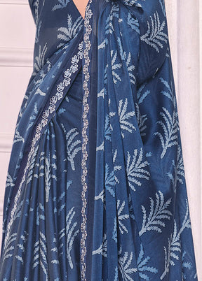 Navy Blue Georgette Woven Work Saree With Blouse - Indian Silk House Agencies
