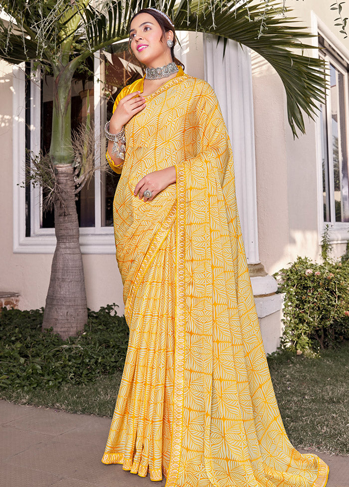 Yellow Georgette Woven Work Saree With Blouse - Indian Silk House Agencies