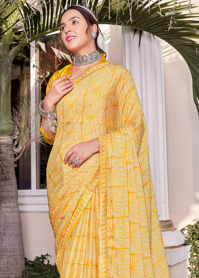 Yellow Georgette Woven Work Saree With Blouse - Indian Silk House Agencies