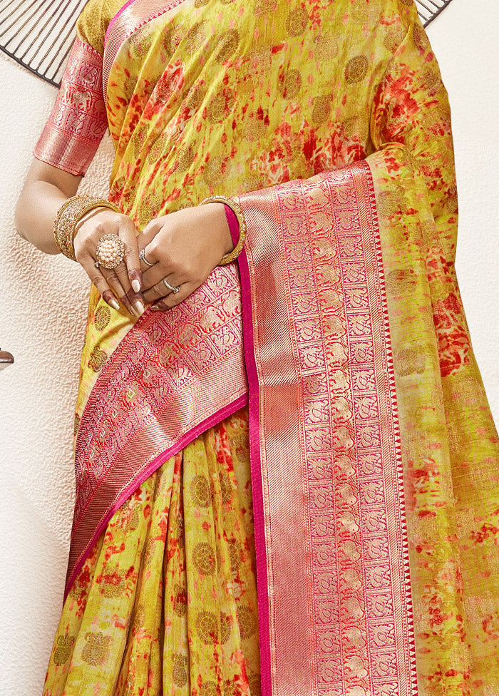 Yellow Spun Silk Woven Work Saree With Blouse - Indian Silk House Agencies