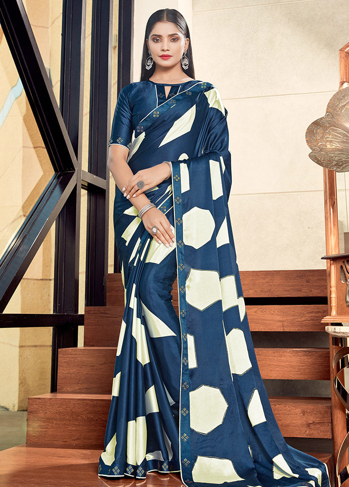 Blue Georgette Woven Work Saree With Blouse - Indian Silk House Agencies