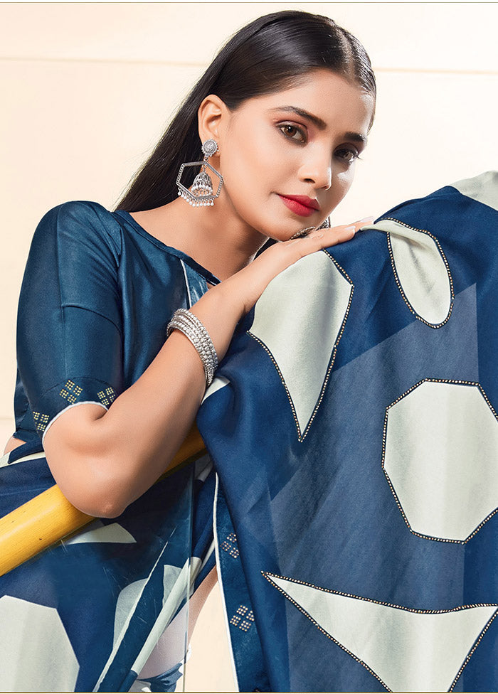 Blue Georgette Woven Work Saree With Blouse - Indian Silk House Agencies