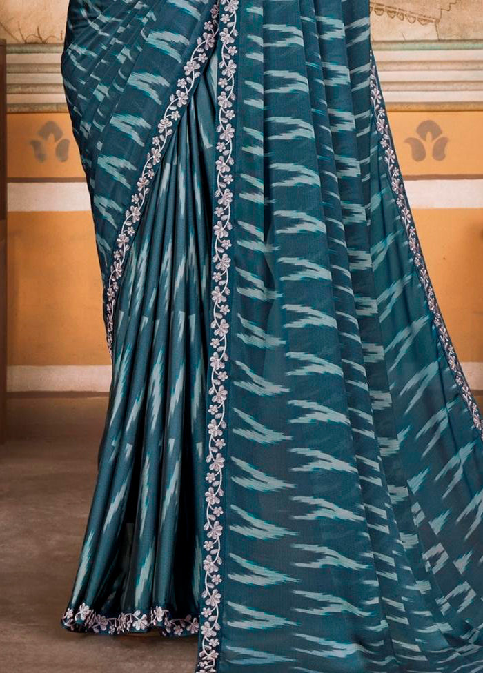 Teal Blue Chiffon Silk Saree With Blouse Piece - Indian Silk House Agencies