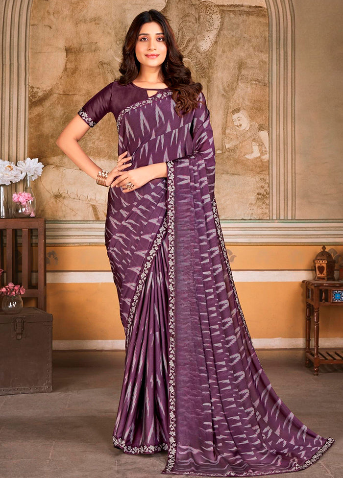 Purple Chiffon Silk Saree With Blouse Piece - Indian Silk House Agencies