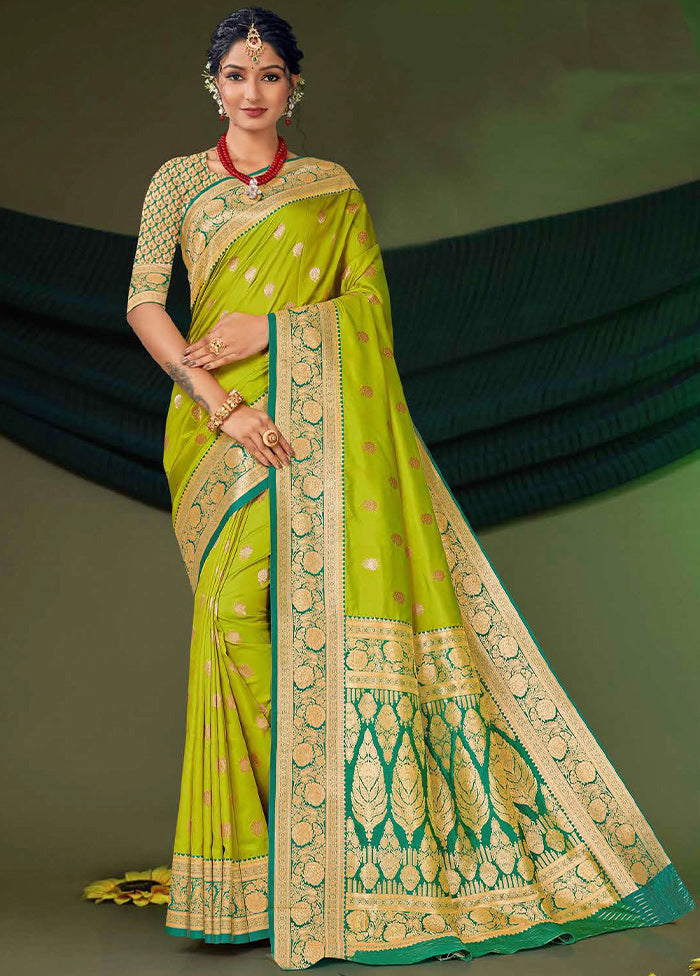 Light Green Dupion Silk Saree With Blouse Piece