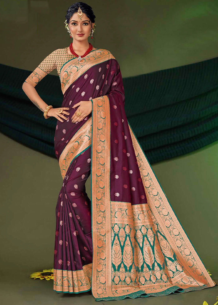 Wine Dupion Silk Saree With Blouse Piece