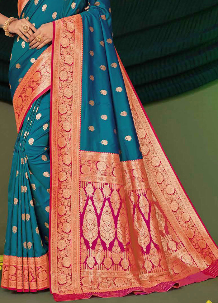 Blue Dupion Silk Saree With Blouse Piece