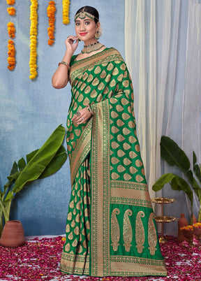 Green Dupion Silk Saree With Blouse Piece - Indian Silk House Agencies