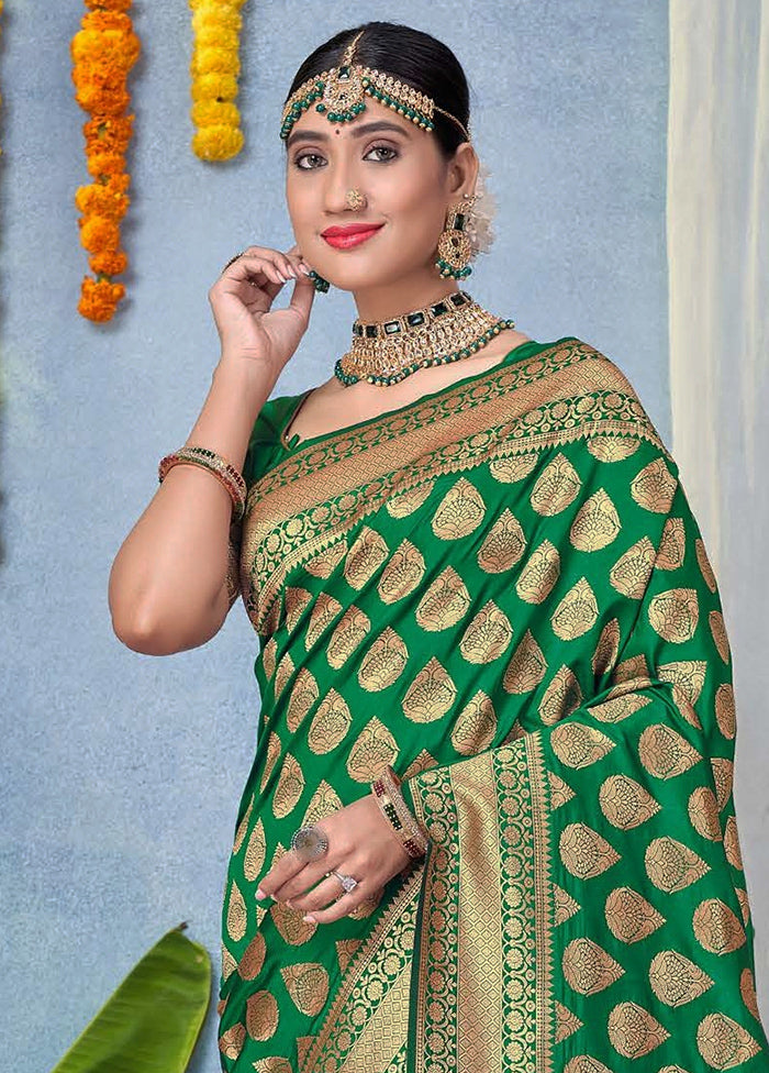 Green Dupion Silk Saree With Blouse Piece - Indian Silk House Agencies