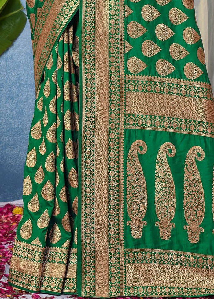 Green Dupion Silk Saree With Blouse Piece - Indian Silk House Agencies