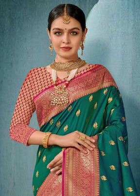 Green Dupion Silk Saree With Blouse Piece - Indian Silk House Agencies