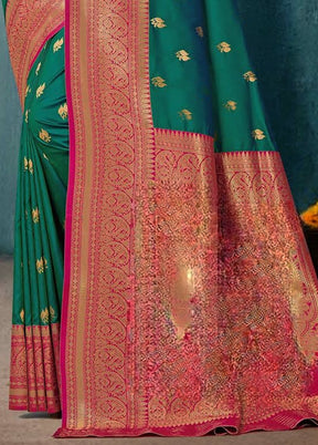 Green Dupion Silk Saree With Blouse Piece - Indian Silk House Agencies