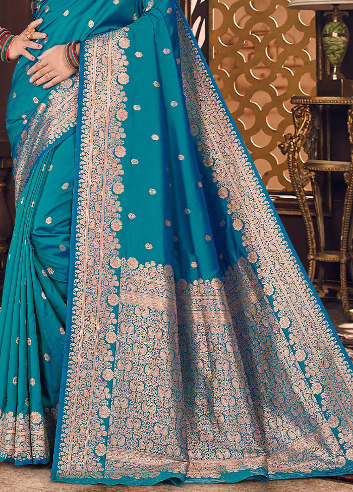 Blue Spun Silk Saree With Blouse Piece