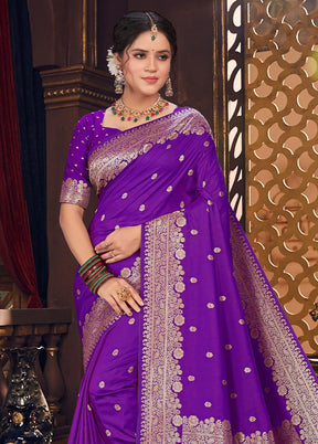 Purple Spun Silk Saree With Blouse Piece