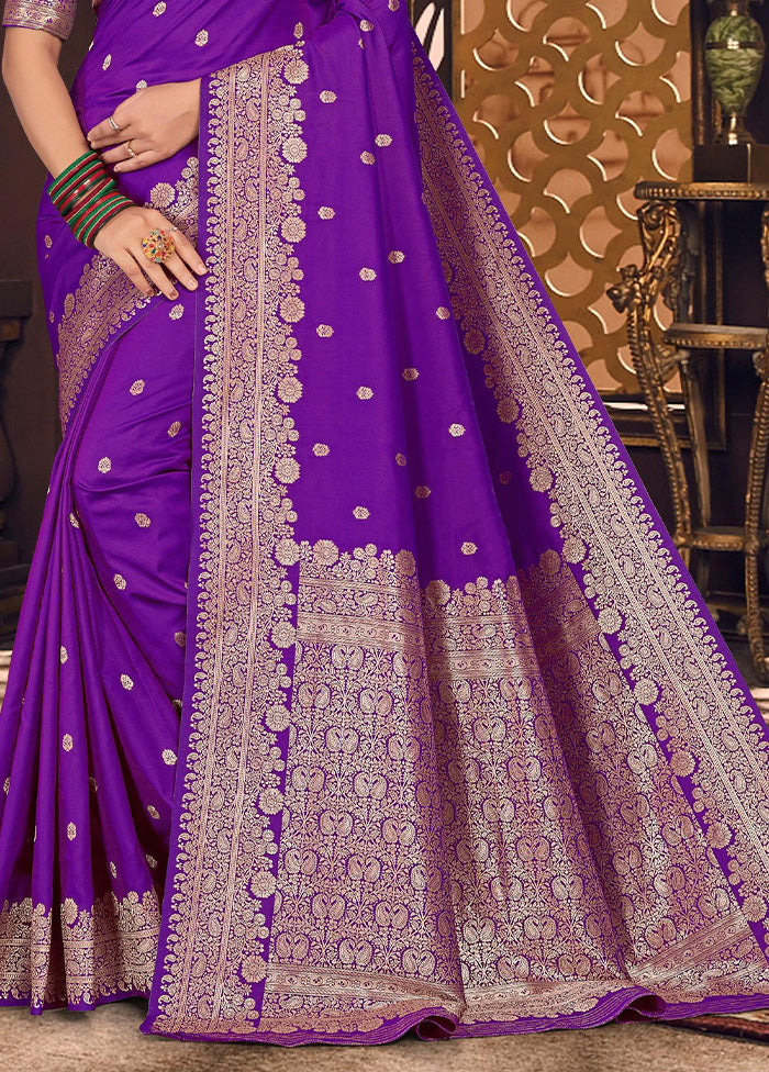 Purple Spun Silk Saree With Blouse Piece