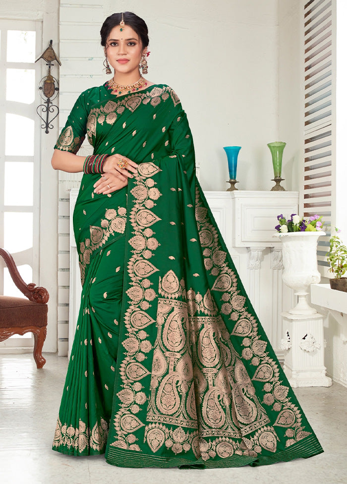 Green Spun Silk Saree With Blouse Piece