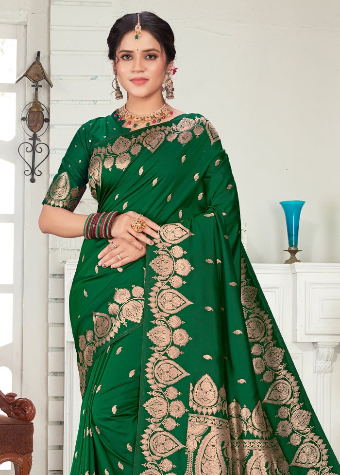 Green Spun Silk Saree With Blouse Piece