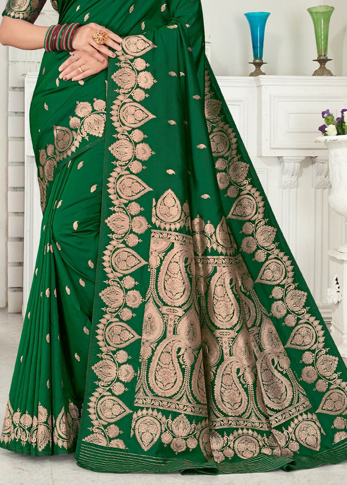 Green Spun Silk Saree With Blouse Piece