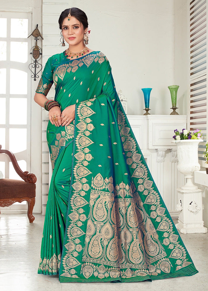 Green Spun Silk Saree With Blouse Piece