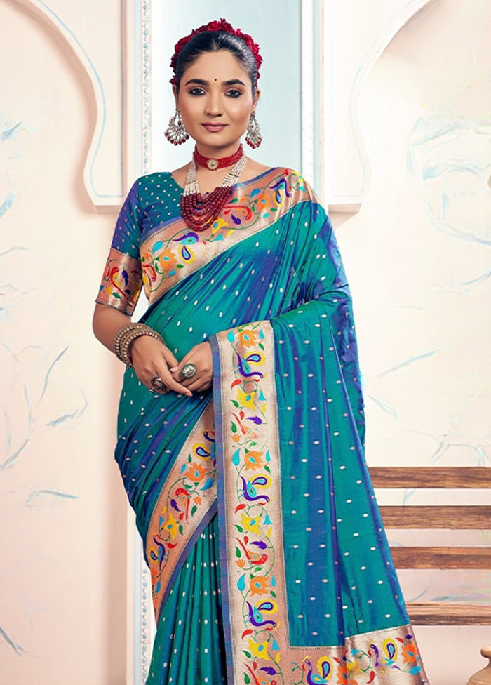 Blue Spun Silk Saree With Blouse Piece