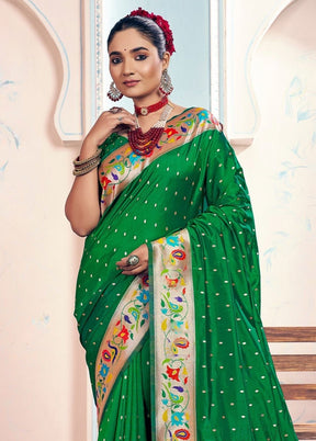 Green Spun Silk Saree With Blouse Piece