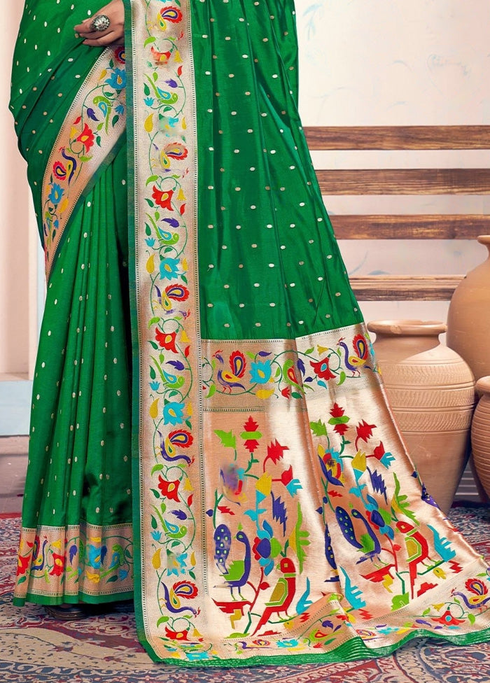 Green Spun Silk Saree With Blouse Piece