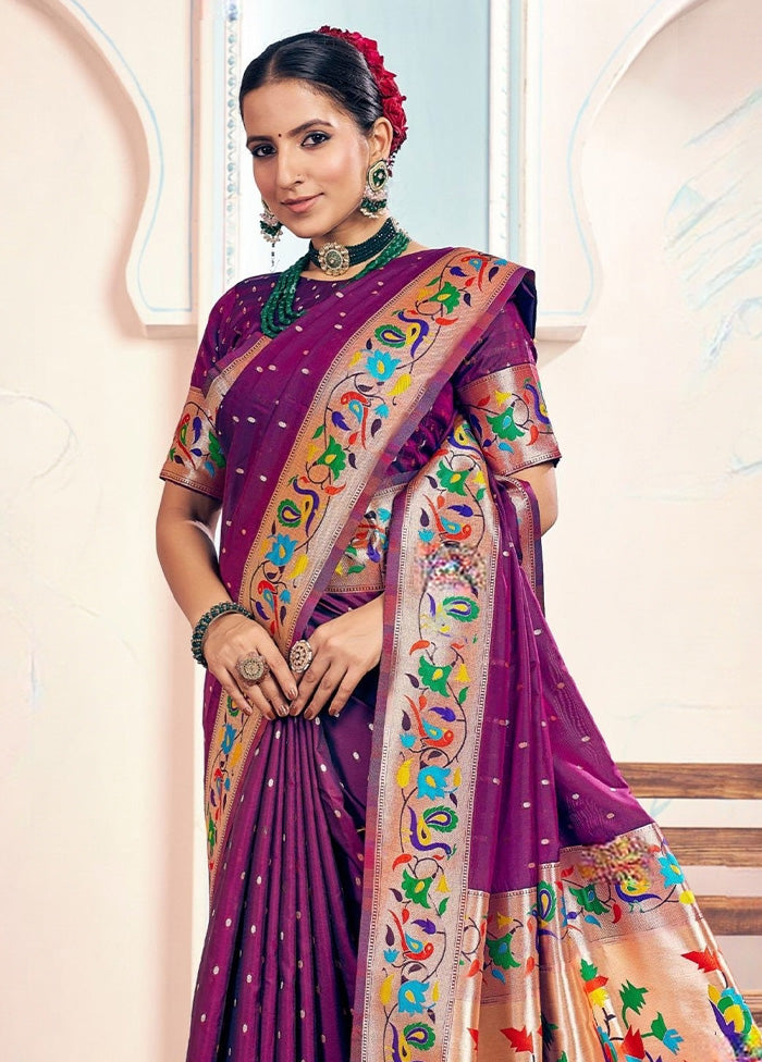 Wine Spun Silk Saree With Blouse Piece