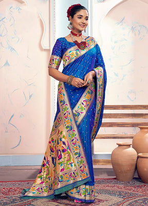 Blue Spun Silk Saree With Blouse Piece