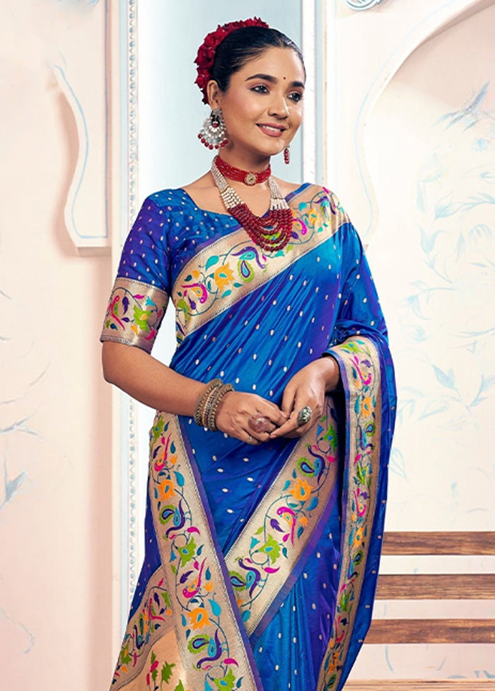 Blue Spun Silk Saree With Blouse Piece