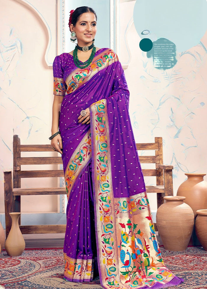 Purple Spun Silk Saree With Blouse Piece