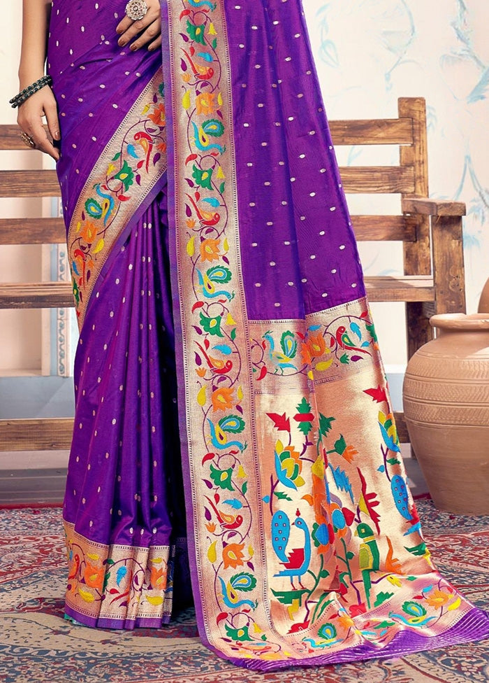 Purple Spun Silk Saree With Blouse Piece