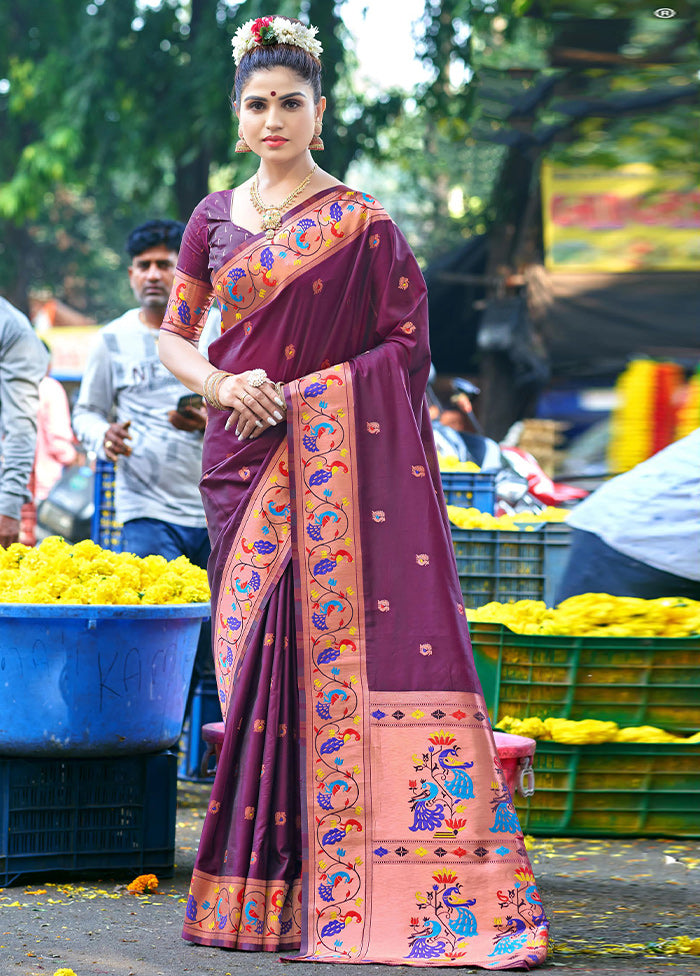 Wine Dupion Silk Saree With Blouse Piece