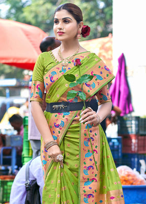 Light Green Dupion Silk Saree With Blouse Piece