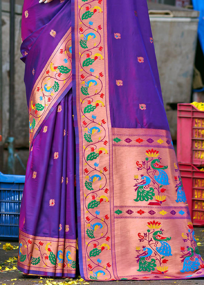 Purple Dupion Silk Saree With Blouse Piece