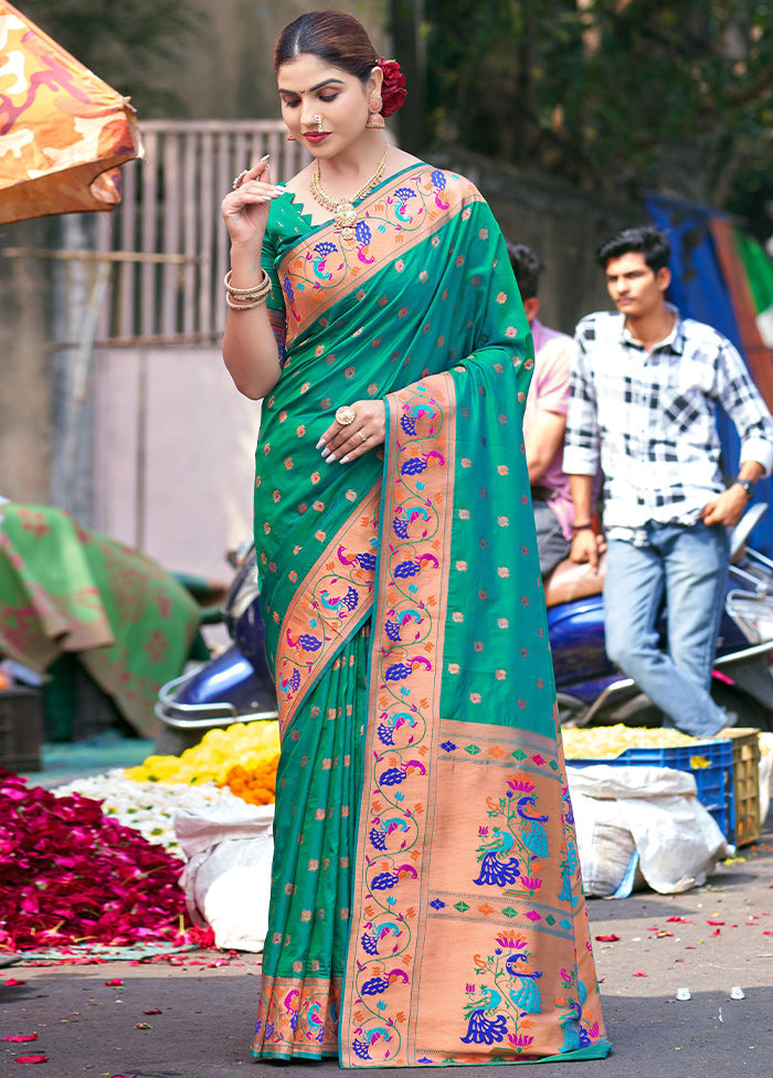 Teal Green Dupion Silk Saree With Blouse Piece