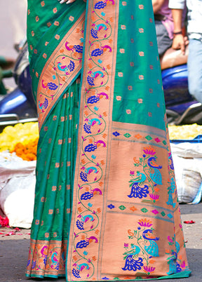 Teal Green Dupion Silk Saree With Blouse Piece