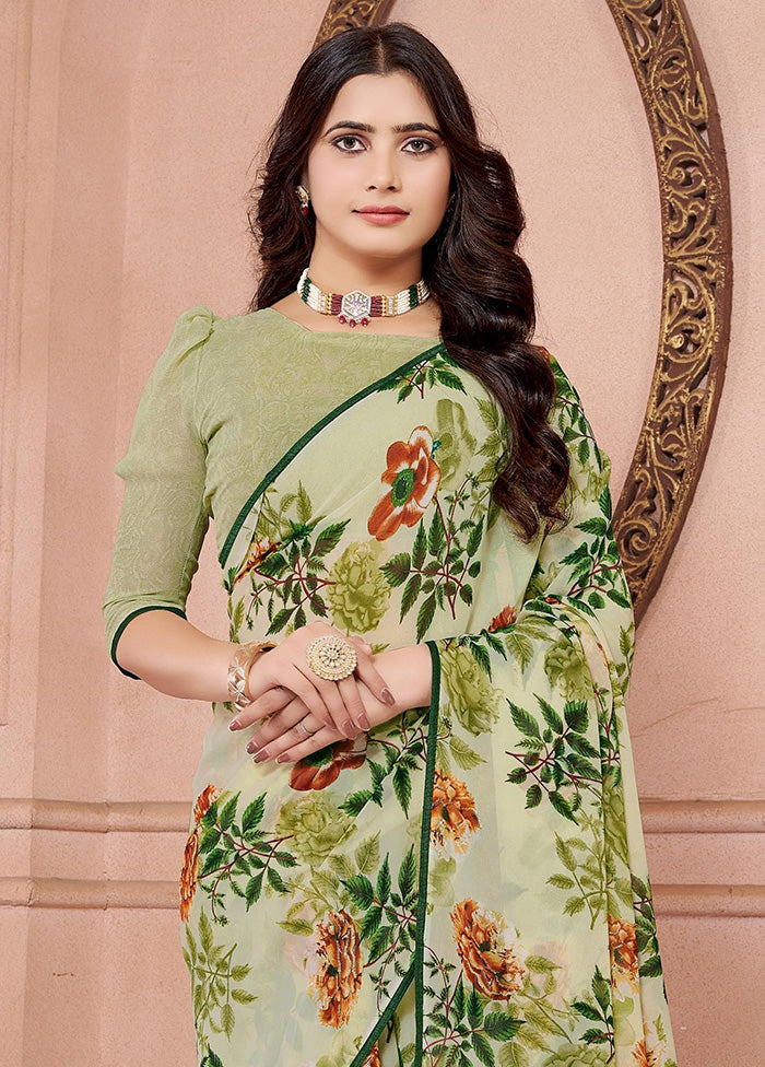 Pista Green Georgette Saree With Blouse Piece - Indian Silk House Agencies